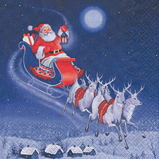 20 Servietten - 33 x 33 cm He is coming,  Tiere - Reh / Hirsch,  Winter - Schlitten,  Weihnachten - Weihnachtsmann,  Weihnachten,  lunchservietten