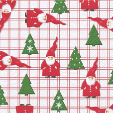 20 Servietten - 33 x 33 cm Wichtel und Tannen rot/grün,  Weihnachten - Weihnachtsbaum,  Weihnachten - Weihnachtsmann,  Weihnachten,  lunchservietten