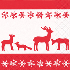 20 Servietten - 33 x 33 cm Nordic Animals,  Tiere - Reh / Hirsch,  Winter - Kristalle / Flocken,  Weihnachten,  lunchservietten