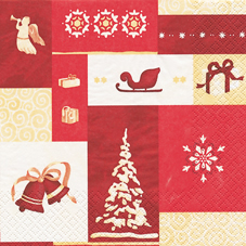 20 Servietten - 33 x 33 cm Tree with Patchwork, Weihnachten - Geschenke,  Winter - Kristalle / Flocken,  Weihnachten - Weihnachtsbaum,  Weihnachten - Glocken,  Weihnachten,  lunchservietten