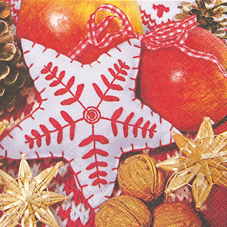 20 Servietten - 33 x 33 cm Adventszeit,  Früchte - Zapfen,  Früchte - Nüsse,  Früchte - Äpfel,  Weihnachten,  lunchservietten,  Sterne