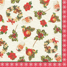 20 Servietten - 33 x 33 cm Nostalgie,  Pflanzen - Ilex,  Weihnachten - Weihnachtsmann,  Weihnachten,  lunchservietten