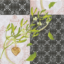 20 Servietten - 33 x 33 cm ,  Pflanzen -  Sonstige,  Sonstiges - Muster,  Weihnachten,  lunchservietten,  Mistelzweig,  Herzen