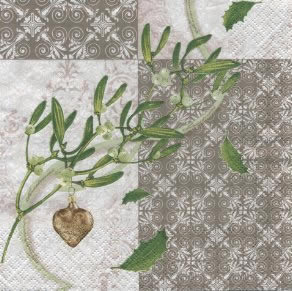 20 Servietten - 33 x 33 cm Mistel&Ornaments stone,  Winter,  Pflanzen -  Sonstige,  Weihnachten,  lunchservietten,  Herzen