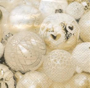 20 Servietten - 33 x 33 cm Balls with Lace champagne,  Weihnachten - Baumschmuck,  Weihnachten,  lunchservietten