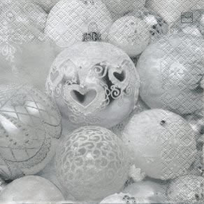 20 Servietten - 33 x 33 cm Balls with Lace silver,  Weihnachten - Baumschmuck,  Weihnachten,  lunchservietten