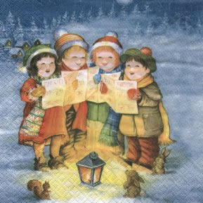 20 Servietten - 33 x 33 cm Singing Children,  Tiere - Eichhörnchen,  Menschen - Kinder,  Winter - Schnee,  Weihnachten,  lunchservietten