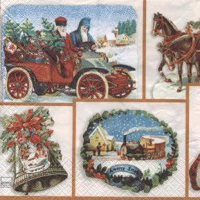 20 Servietten - 33 x 33 cm Old Christmas Story, Winter - Schnee,  Menschen - Personen,  Tiere - Pferde,  Weihnachten - Glocken,  Weihnachten,  lunchservietten