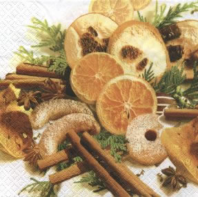 20 Servietten - 33 x 33 cm Cookies and winter Spices,  Früchte - Südfrüchte,  Essen - Kuchen / Keks,  Weihnachten,  lunchservietten,  Gewürze,  Zimtstangen