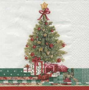 20 Servietten - 33 x 33 cm Tree with Bow red,  Weihnachten - Geschenke,  Weihnachten - Weihnachtsbaum,  Weihnachten,  lunchservietten