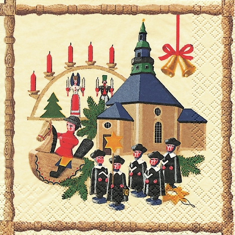 20 Servietten - 33 x 33 cm Seiffen,  Weihnachten - Glocken,  Menschen - Personen,  Weihnachten,  lunchservietten,  Kirche,  Schwippbogen,  Seifen