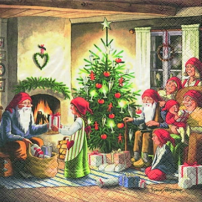 20 Servietten - 33 x 33 cm Nisser Family,  Menschen - Personen,  Regionen - Länder,  Weihnachten - Weihnachtsbaum,  Weihnachten,  lunchservietten,  Schweden,  Nisser