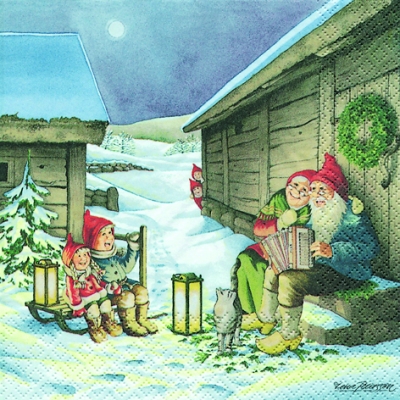 20 Servietten - 33 x 33 cm Singing Nisser, Winter - Schlitten,  Winter - Schnee,  Menschen - Personen,  Menschen - Kinder,  Winter,  lunchservietten
