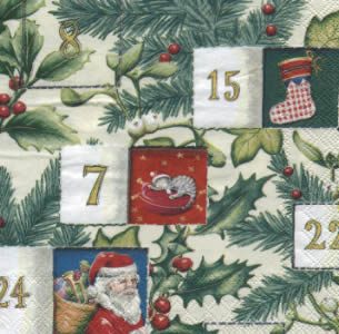 20 Servietten - 25 x 25 cm ,  Pflanzen - Ilex,  Weihnachten - Weihnachtsmann,  Weihnachten,  cocktail servietten