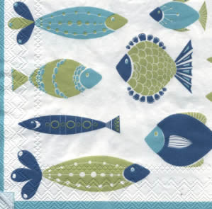 20 Servietten - 25 x 25 cm WATER WORLD                             ,  Tiere - Fische,  Sommer,  cocktail servietten