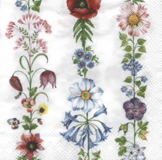 20 Servietten - 25 x 25 cm FLORAL GARLAND white                    ,  Blumen - Stiefmütterchen,  Blumen - Mohn,  Sommer,  cocktail servietten,  Glockenblume,  Gänseblümchen