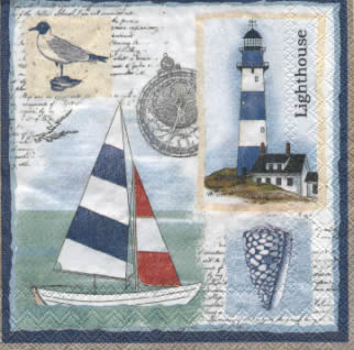 20 Servietten - 25 x 25 cm , Tiere,  Regionen - Strand / Meer - Schiffe,  Regionen - Strand / Meer - Muscheln,  Regionen - Strand / Meer - Leuchttürme,  Sommer,  cocktail servietten,  Möwen