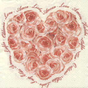 20 Servietten - 25 x 25 cm HEART OF ROSES cream                    ,  Ereignisse - Liebe,  Blumen - Rosen,  Sommer,  cocktail servietten