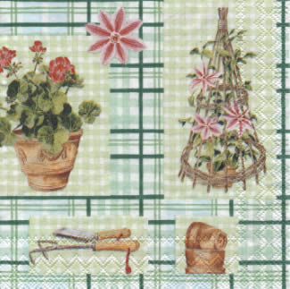 20 Servietten - 25 x 25 cm GARDENING green                         ,  Sonstiges -  Sonstiges,  Blumen -  Sonstige,  Sommer,  cocktail servietten,  Geranien,  Harke,  Garten