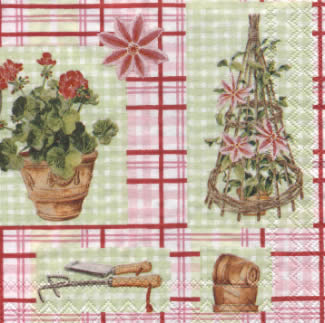 20 Servietten - 25 x 25 cm ,  Sonstiges - Muster,  Sonstiges -  Sonstiges,  Blumen -  Sonstige,  Sommer,  cocktail servietten,  Geranien,  Harke,  Garten