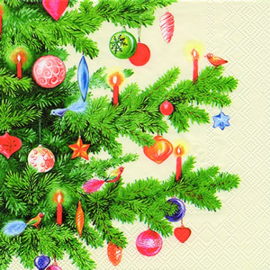 20 Servietten - 25 x 25 cm TRIMMED BRANCHES cream                  ,  Weihnachten - Baumschmuck,  Weihnachten - Weihnachtsbaum,  Weihnachten,  cocktail servietten