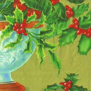 20 Servietten - 25 x 25 cm ,  Pflanzen - Ilex,  Winter,  cocktail servietten