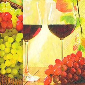 20 Servietten - 25 x 25 cm WINE FOR TWO                            ,  Früchte - Weintrauben,  Getränke - Wein / Sekt,  Herbst,  cocktail servietten