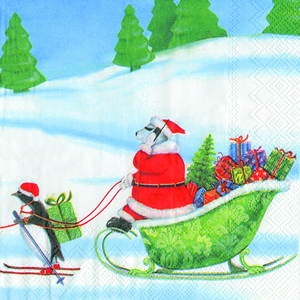 20 Servietten - 25 x 25 cm , Weihnachten - Weihnachtsmann,  Weihnachten - Geschenke,  Winter - Schlitten,  Tiere - Pinguine,  Weihnachten,  cocktail servietten