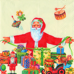20 Servietten - 25 x 25 cm SANTA AT WORK cream                     ,  Spiele -  Sonstige,  Weihnachten - Geschenke,  Weihnachten - Weihnachtsmann,  Weihnachten,  cocktail servietten