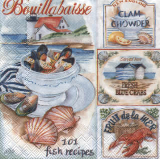 20 Servietten - 25 x 25 cm LOBSTER BISQUE                          ,  Regionen - Strand / Meer - Muscheln,  Regionen - Länder - Frankreich,  Essen - Krebse / Krabben,  Sommer,  cocktail servietten
