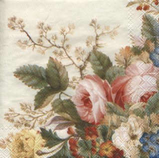 20 napkins - 25 x 25 cm GEORGIAN ROSE cream                     ,  Flowers - roses,  Summers,  cocktail napkins