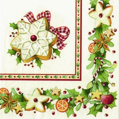 20 Servietten - 25 x 25 cm ,  Essen - Kuchen / Keks,  Pflanzen - Ilex,  Weihnachten,  cocktail servietten,  Anis