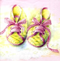 20 Servietten - 25 x 25 cm BABY SHOES rose                         ,  Menschen - Babys,  Ereignisse - Geburt,  Everyday,  cocktail servietten