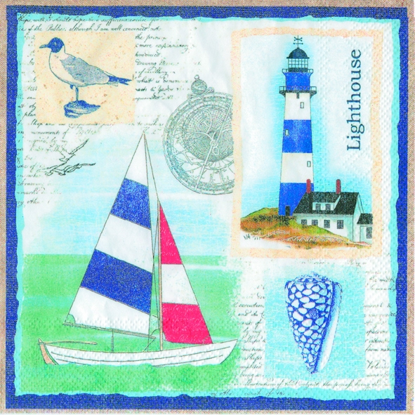 20 Servietten - 33 x 33 cm , Tiere - Vögel,  Regionen - Strand / Meer - Leuchttürme,  Regionen - Strand / Meer - Schiffe,  Regionen - Strand / Meer - Muscheln,  Sommer,  lunchservietten,  Möwen