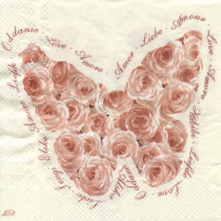 20 Servietten - 33 x 33 cm HEART OF ROSES cream                    ,  Ereignisse - Liebe,  Sonstiges - Muster,  Blumen - Rosen,  Sommer,  lunchservietten