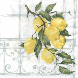 20 Servietten - 33 x 33 cm LEMON TREE white                        ,  Regionen - Mediteran,  Früchte - Südfrüchte,  Sommer,  lunchservietten,  Zitronen