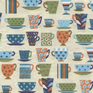 20 Servietten - 33 x 33 cm MORE MUGS cream blue                    ,  Getränke Kaffee / Tee,  Everyday,  lunchservietten,  Tassen