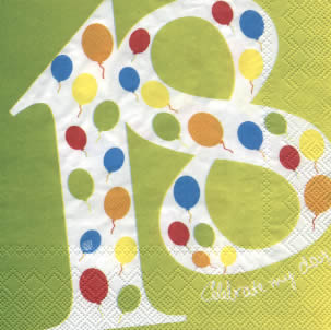 20 Servietten - 33 x 33 cm 18th                                    ,  Motive - Luftballon,  Ereignisse - Geburtstag,  Everyday,  lunchservietten,  Zahlen,  Ziffern