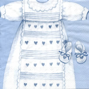 20 Servietten - 33 x 33 cm CHRISTENING ROBE blue                   ,  Ereignisse - Geburt,  Everyday,  lunchservietten,  Herzen,  Babyschuhe,  Taufkleid