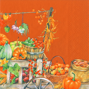 20 Servietten - 33 x 33 cm ,  Früchte - Äpfel,  Gemüse - Mais,  Früchte - Kürbisse,  Herbst,  lunchservietten,  Paprika,  Gurken,  Zwiebeln 