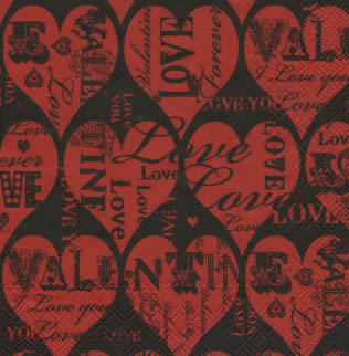 20 Servietten - 33 x 33 cm FOREVER LOVE black red                  ,  Sonstiges - Schriften,  Ereignisse - Liebe,  Winter,  lunchservietten,  Herzen