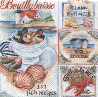 20 Servietten - 33 x 33 cm LOBSTER BISQUE                          ,  Regionen - Strand / Meer - Muscheln,  Essen - Krebse / Krabben,  Regionen - Länder - Frankreich,  Sommer,  lunchservietten