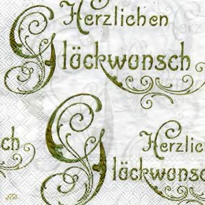 20 Servietten - 33 x 33 cm GLÜCKWUNSCH white                       , Ereignisse - Hochzeit,  Ereignisse - Geburtstag,  Sonstiges - Schriften,  Ereignisse -  Sonstige,  Everyday,  lunchservietten,  Feiern