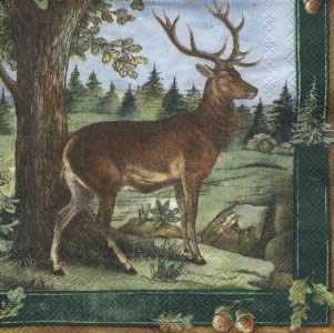 20 Servietten - 33 x 33 cm IN THE FOREST green                     ,  Regionen - Wald / Wiesen,  Tiere - Reh / Hirsch,  Herbst,  lunchservietten,  Jagd
