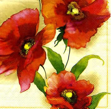 20 Servietten - 33 x 33 cm POPPY cream                             ,  Blumen - Mohn,  Frühjahr,  lunchservietten