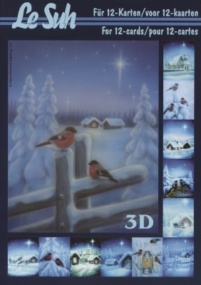 3D Bogen Buch Weihnachten in blau - Format A5,  Winter,  Weihnachten,  Le Suh,  Winter,  3D Bogen,  Weihnachten in blau,  Vögel,  Schneehäuser