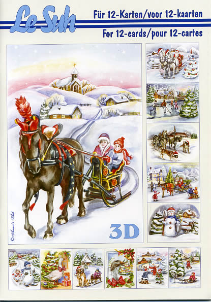 3D Bogen Buch Weihnachten 1 - Format A5,  Winter - Schlitten,  Weihnachten - Geschenke,  Le Suh,  Winter,  3D Bogen,  Weihnachten 1,  Schneemann