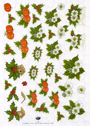 3D Bogen Ilex + Äpfel - Format A4, Pflanzen - Ilex,  Früchte -  Sonstige,  Blumen -  Sonstige,  Weihnachten,  3D Bogen,  Ilex + Apfel