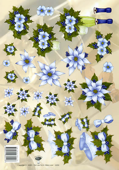 3D Bogen Blumen - Format A4, Weihnachten - Weihnachtsstern,  Blumen -  Sonstige,  Pflanzen - Ilex,  Weihnachten,  3D Bogen,  Blumen,  Sektflasche