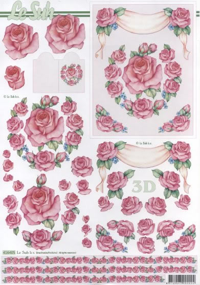 3D Bogen  - Format A4,  Sommer,  Blumen - Rosen,  Sommer,  3D Bogen